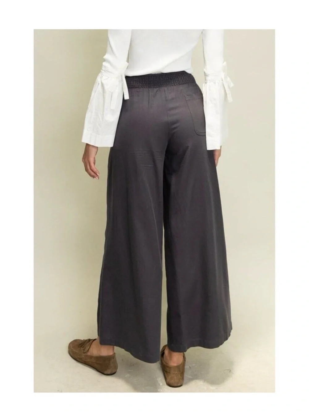 Heyson Pleated wide-leg pants Navy Blue adjustable drawstring NWT